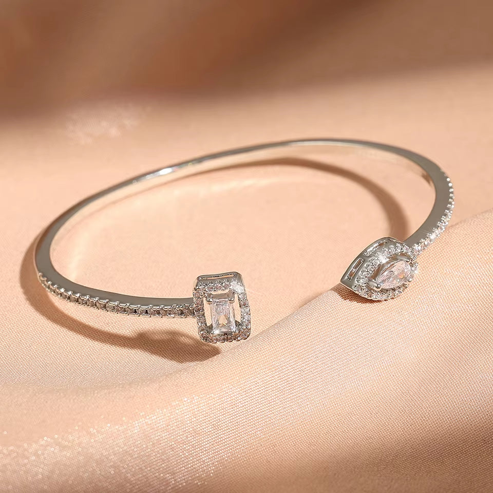 3Pcs AAA Cubic Zirconia Adjustable Open Bangle Bracelets for Women Men Luxury Shiny Geometric CZ Wedding Party Jewelry