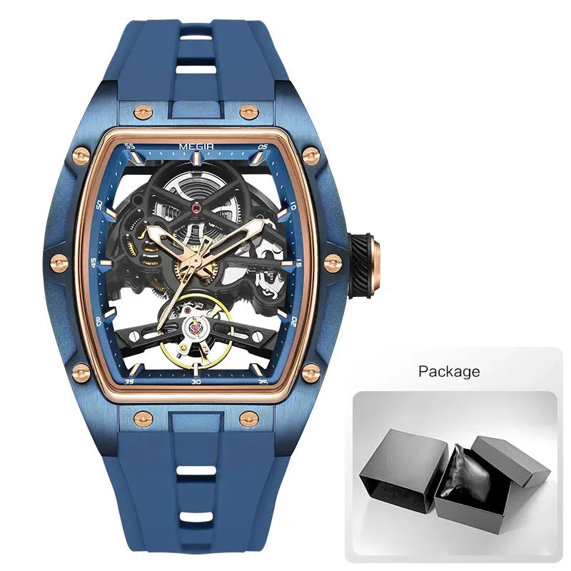 2242 Mechanical Watch for Men Fashion Military Sport Analog Automatic Wristwatch with White Silicone Strap Tonneau Dial