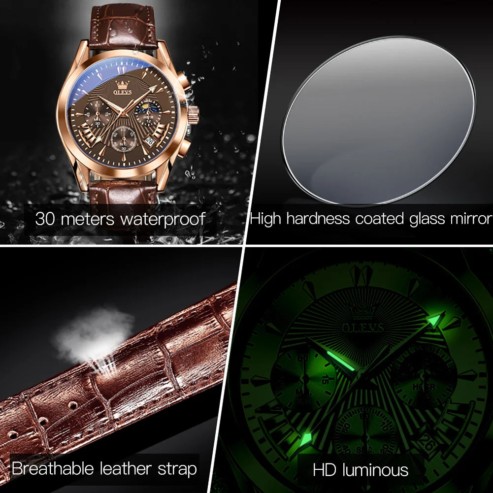 Original Luxury Brand Men'S Watches High Quality Waterproof Quartz Watch for Men Fashion Leather Strap Man Wristwatch