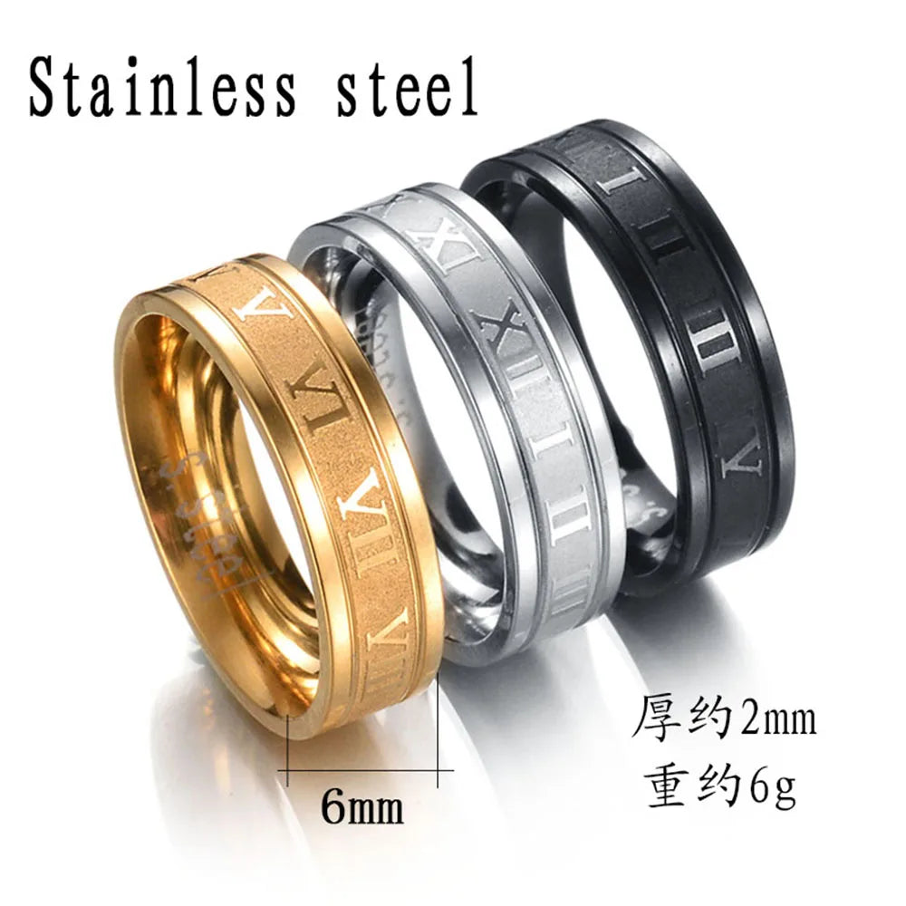 Classic Fashion Stainless Steel Roman Digital Men Women Ring Cool Punk High Quality Waterproof Jewelry for Party Gifts