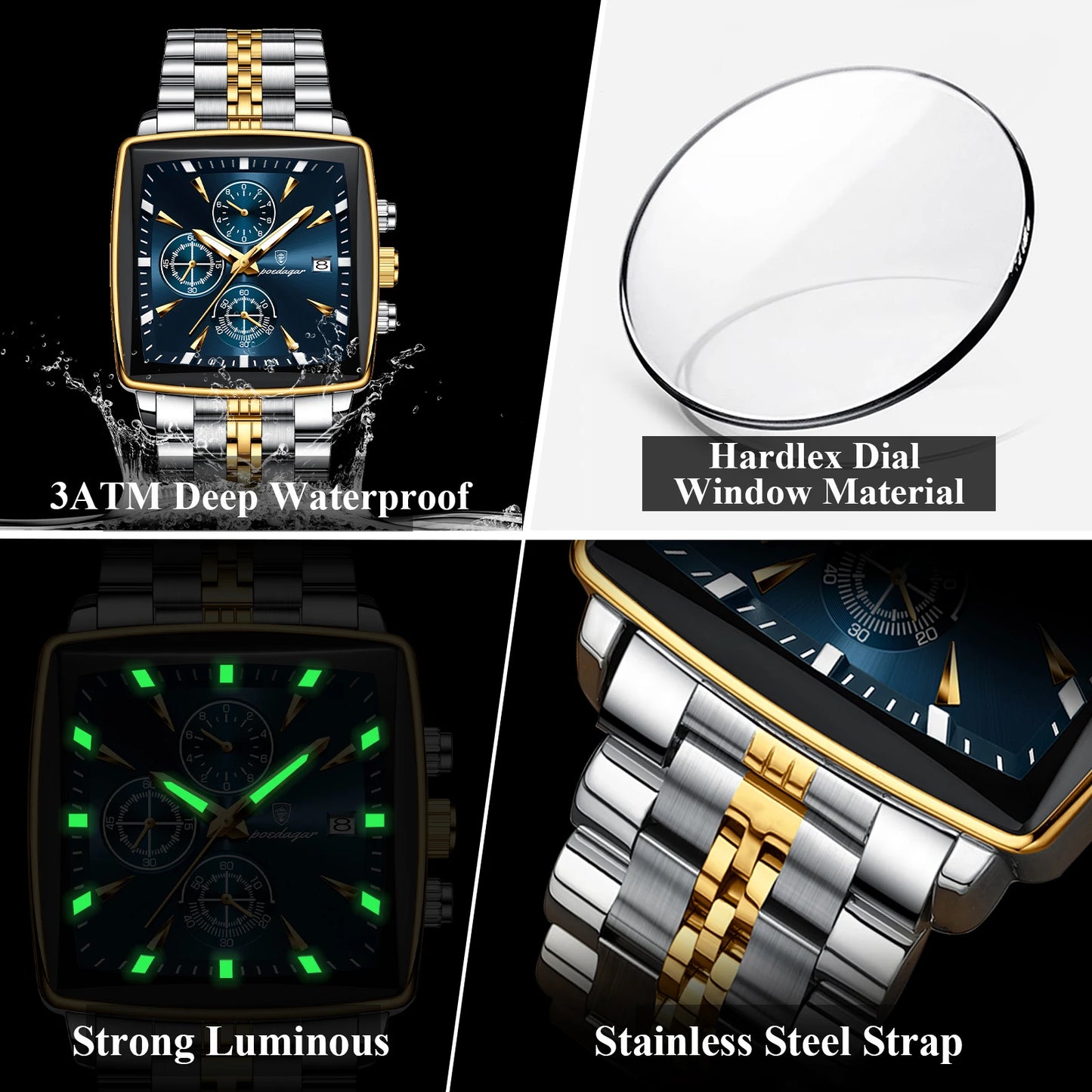 Luxury Business Man Wristwatch Chronograph Waterproof Luminous Calendar Watch for Men Square Quartz Men'S Watches Reloj