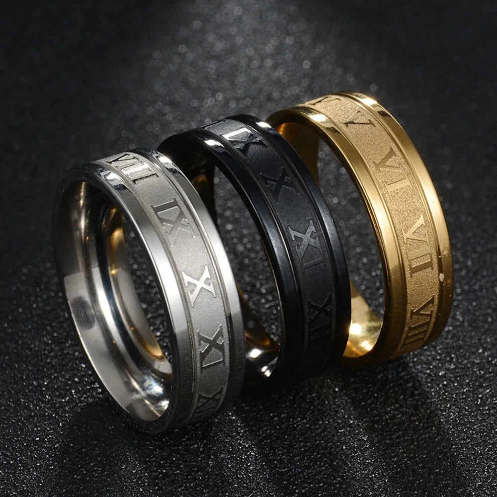Classic Fashion Stainless Steel Roman Digital Men Women Ring Cool Punk High Quality Waterproof Jewelry for Party Gifts