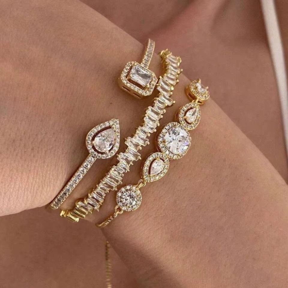 3Pcs AAA Cubic Zirconia Adjustable Open Bangle Bracelets for Women Men Luxury Shiny Geometric CZ Wedding Party Jewelry