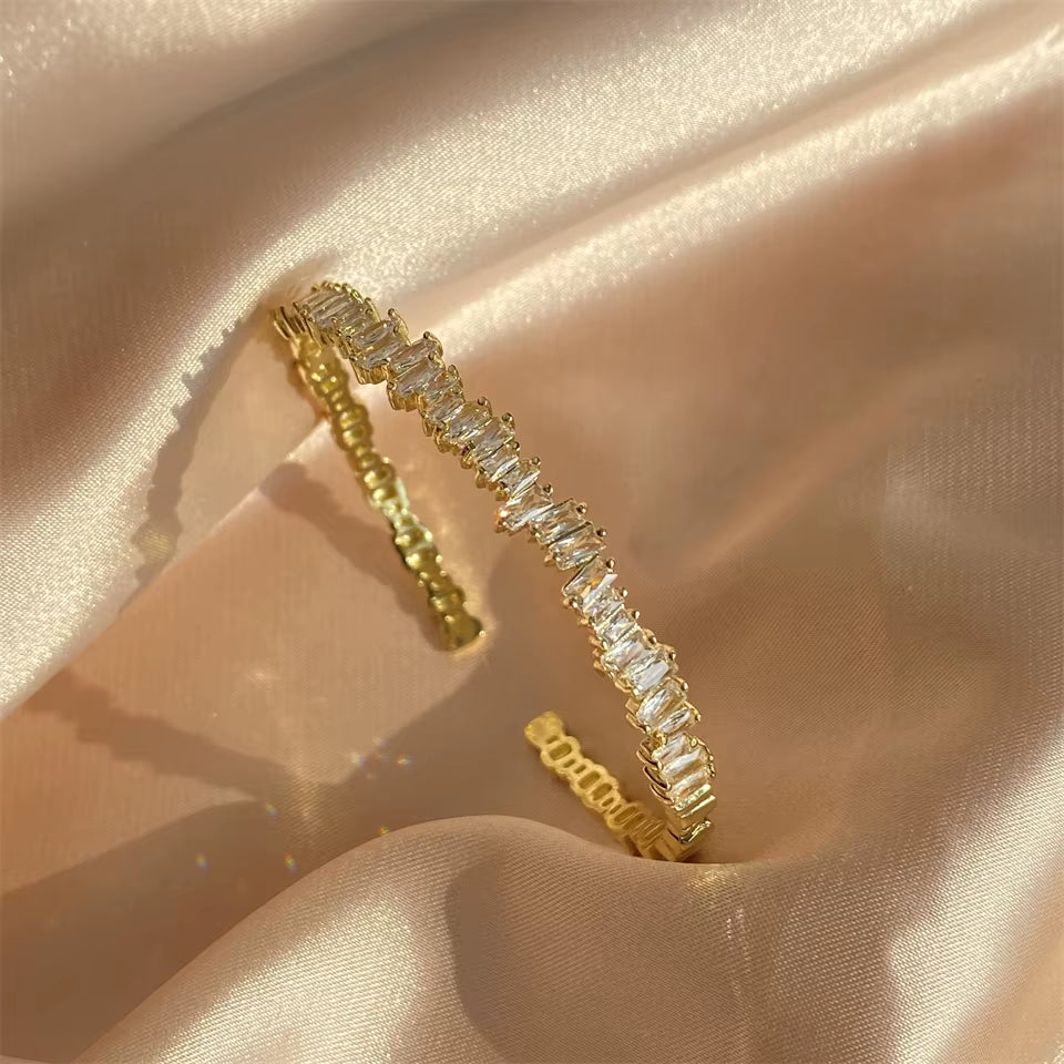 3Pcs AAA Cubic Zirconia Adjustable Open Bangle Bracelets for Women Men Luxury Shiny Geometric CZ Wedding Party Jewelry