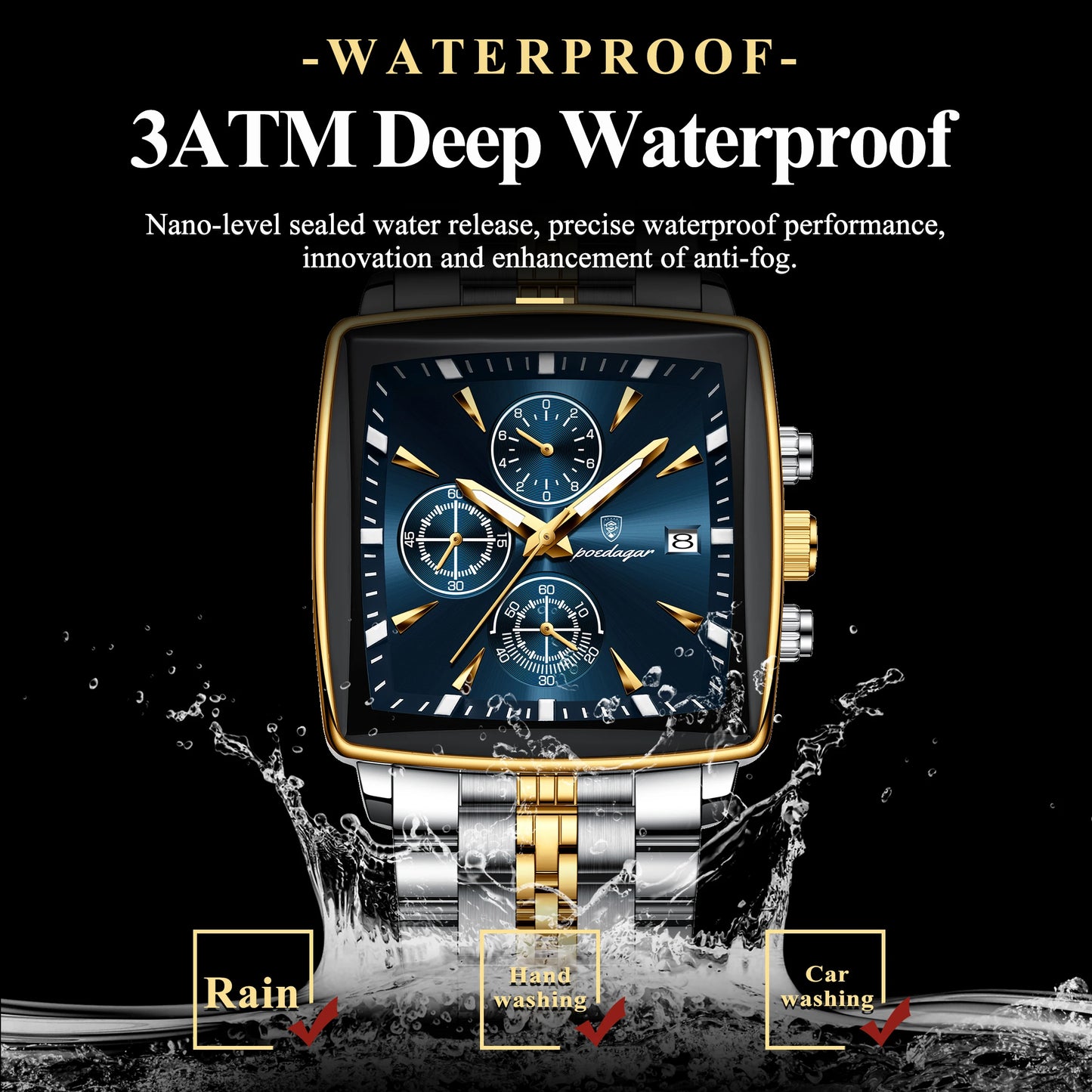 Luxury Business Man Wristwatch Chronograph Waterproof Luminous Calendar Watch for Men Square Quartz Men'S Watches Reloj